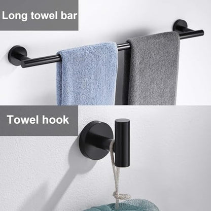 6 Pieces Matte Black Bathroom Hardware Accessories Set, SUS304 Stainless Steel 24 Inch Bath Towel Bar Set, Round Bathroom Towel Holder Set, Towel Racks for Bathroom Wall Mounted