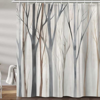 Birch Forest Abstract Shower Curtain Farmhouse Bathroom Decor 72X75 Inch
