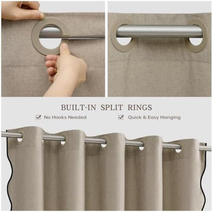 Furlinic Greige Scalloped Shower Curtain 72x96 No Hook Fabric Extra Long