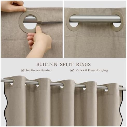Furlinic Scalloped Greige Shower Curtain No Hook 72x84 Extra Long Fabric