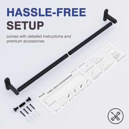 Powools Matte Black 24"-2 Towel Rack, Rustproof Wall Mounted Towel Bar