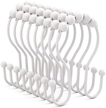Bathway White Shower Curtain Hooks and Rings - Rust Proof, Smooth Glide, Double Hooks, 12 Pcs