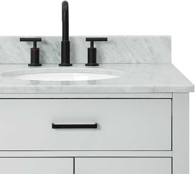 ARIEL Hepburn 72-inch Bathroom Vanity with Sink,Solid Wood, 0.75-inch Italian Carrara Marble Countertop & Backsplash, Double Oval Porcelain Sink, 4 Soft Closing Doors, 6 Dovetail Drawers, Grey