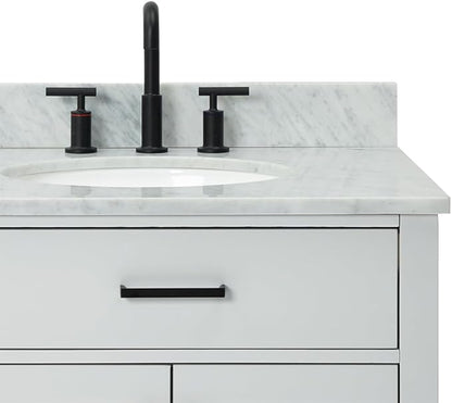 ARIEL Hepburn 72-inch Bathroom Vanity with Sink,Solid Wood, 0.75-inch Italian Carrara Marble Countertop & Backsplash, Double Oval Porcelain Sink, 4 Soft Closing Doors, 6 Dovetail Drawers, Grey