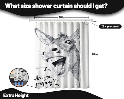Extra Tall Shower Curtain XL Funny Donkey, 70 x 84 Inchs