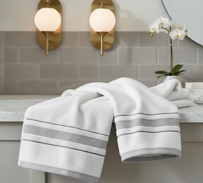 Bath Towels Set for Bathroom – Luxury 6-Piece Cotton Towels, Soft Absorbent & Quick Dry, 600 GSM Bath Towels for Bathroom, Hotel Spa Quality (White/Grey, 6- Bath Towel Set)