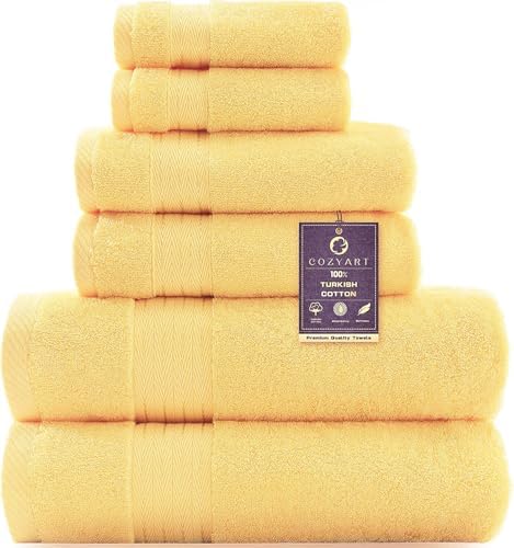 COZYART Luxury Bath Towel Set 6 Pcs, Yellow 100% Turkish Cotton 650 GSM