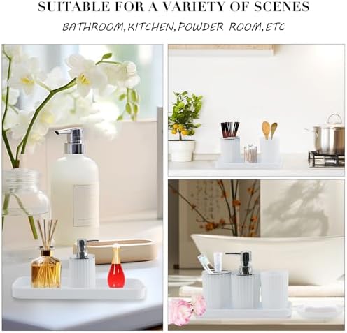 White Bathroom Accessories Set, 10Pcs Bathroom Accessory Sets Complete with Trash Can, Shower Curtain, Vanity Tray, Soap Dispenser, Soap Dish, Toothbrush Holder&Cup, Toilet Brush&Holder, Qtip Holder