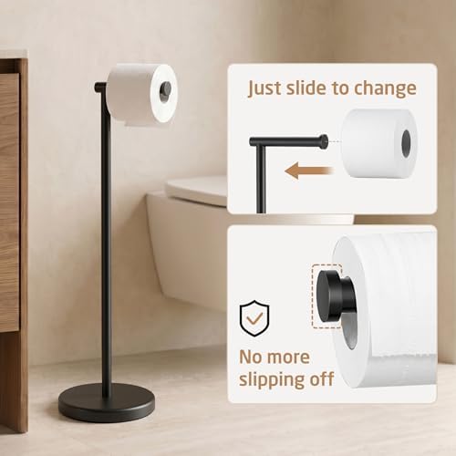 KES 26" H Black Toilet Paper Holder Stand with Weighted Base