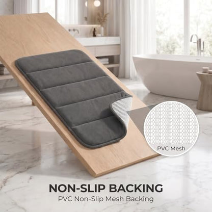 2 Piece Memory Foam Bath Mat Set, Extra Soft Absorbent Bathroom Rugs with U-Shaped Toilet Rug, Non-Slip Backing, Machine Washable, 24x16 + 20x20 U-Shaped, Dark Gray