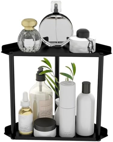 FLE Corner Bathroom Counter Organizer, Bathroom Organizer Countertop Black