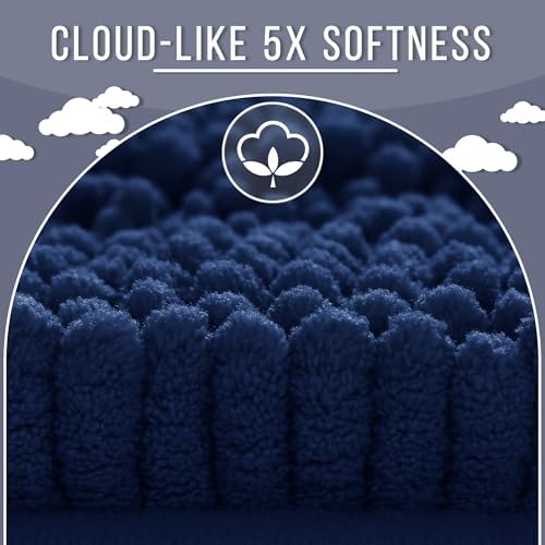 Yimobra Bathroom Rug Mat 36 x 24, Non Slip and Super Absorbent Bath Mat,Machine Washable Quick Dry,Ultra Plush Chenille Shower Rugs for Bathroom Floor Sink Tub and Shower Outside,Navy Blue