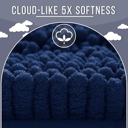 Yimobra Bathroom Rug Mat 36 x 24, Non Slip and Super Absorbent Bath Mat,Machine Washable Quick Dry,Ultra Plush Chenille Shower Rugs for Bathroom Floor Sink Tub and Shower Outside,Navy Blue