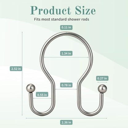 Goowin Shower Curtain Hooks, 12 Pcs Shower Curtain Rings, Stainless Steel Shower Curtain Hangers, Metal Shower Curtain Hooks Rings Rust Proof, Minimalist Shower Hooks for Shower Curtain, Matte Nickel