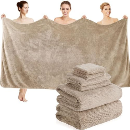Peryiter 6 Pcs Bath Towel Set, Oversized Bath Sheet for Adults, Khaki