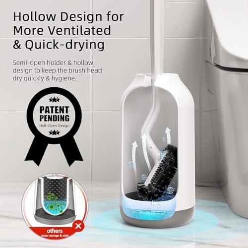 HAMITOR Toilet Bowl Brush Holder Set: 2 Pack Bathroom Deep Cleaning Toilet Cleaner Scrubber Under Rim with Curved Bristle for Dead Corner Clean - Hidden Rv Toilet Decorative Accessories with Caddy
