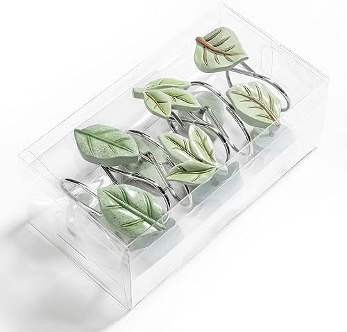 SageGreen Plant Leaf Shower Curtain Hooks,Eucalyptus Bathroom Decor,12PCS