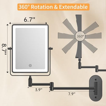 FUNTOUCH 5000mAh Rechargeable Wall Mounted Makeup Mirror with Lights