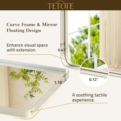 TETOTE Brushed Nickel Mirror 48 x 30 Brushed Nickel Metal Framed Bathroom Mirror, Tempered Glass, Modern Farmhouse Wall Mounted Mirror for Decorative(Horizontal/Vertical)