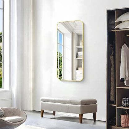 BONEWEI Gold Bathroom Mirror,20x40 inch Wall Mirror for Bathroom Wall Mounted,Round Rectangle Mirror for Bathroom Over Sink,Modern Frame for Home Decor Living Room,Bedroom Entryway,Horizontal/Vertical