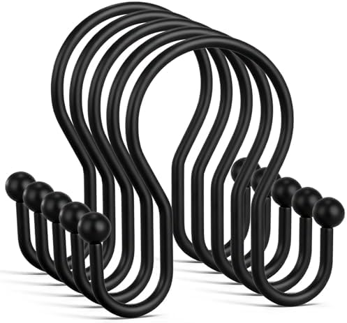 Goowin Shower Curtain Hooks, 12 Pcs Shower Curtain Rings, Stainless Steel Shower Curtain Hangers, Black Shower Curtain Hooks Rings Rust Proof, Minimalist Shower Hooks for Shower Curtain, Black