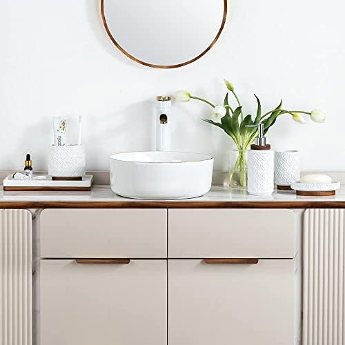 RQYIXI Ceramic Bathroom Accessories Set,White,6 Piece,Embossed Design