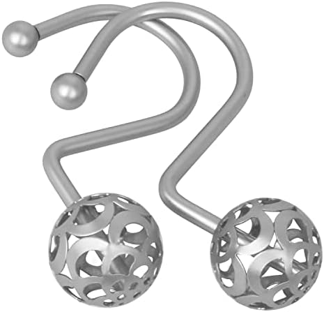 Gracelife 12Pcs Hollow Ball Shower Curtain Hooks Luxury Quality Rustproof Stainless Steel Shower Curtain Rings Hooks for Bathroom Rod (Nickel)