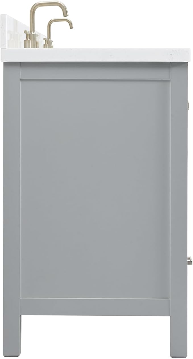 ARIEL Cambridge 60-inch Bathroom Vanity with Sink,Solid Wood, 1.5-inch Carrara White Quartz Countertop, Double Rectangular Porcelain Sink, 4 Soft Closing Doors, 6 Dovetail Drawers, Grey