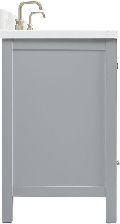 ARIEL Cambridge 60-inch Bathroom Vanity with Sink,Solid Wood, 1.5-inch Carrara White Quartz Countertop, Double Rectangular Porcelain Sink, 4 Soft Closing Doors, 6 Dovetail Drawers, Grey