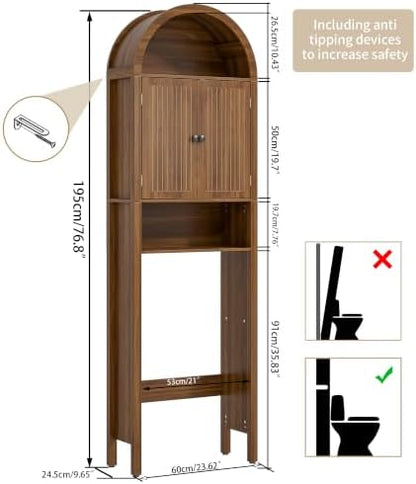 Arched Over The Toilet Storage Cabinet with Acrylic Doors, Bathroom Shelf