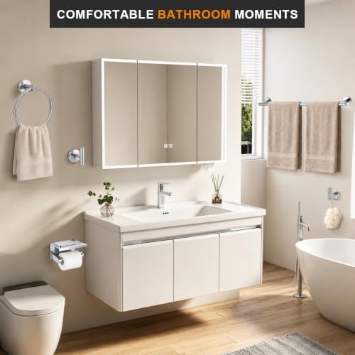 5 Pieces Bathroom Hardware Accessories Set Polished Chrome, 24Inch RoundTowel Racks Set for Bathroom, SUS304 Stainless Steel Towel Bar Set, Toilet Paper Holder with Shelf Wall Mounted