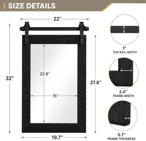 Farmhouse Bathroom Mirror for Over Sink 22”x32” Black, Rustic Western Barn Decor Bathroom Vanity Mirror, Wall Mirror for Bathroom, Living Room, Bedroom, Entryway