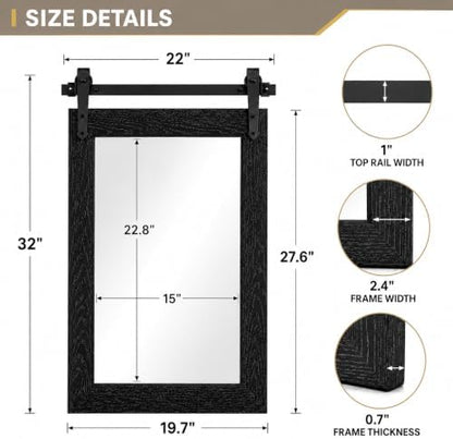 Farmhouse Bathroom Mirror for Over Sink 22”x32” Black, Rustic Western Barn Decor Bathroom Vanity Mirror, Wall Mirror for Bathroom, Living Room, Bedroom, Entryway