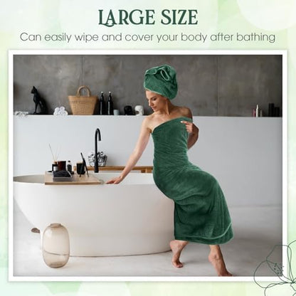 Peryiter 6 Pcs Bath Towel Set, Oversized Bath Sheet for Adults, Dark Green