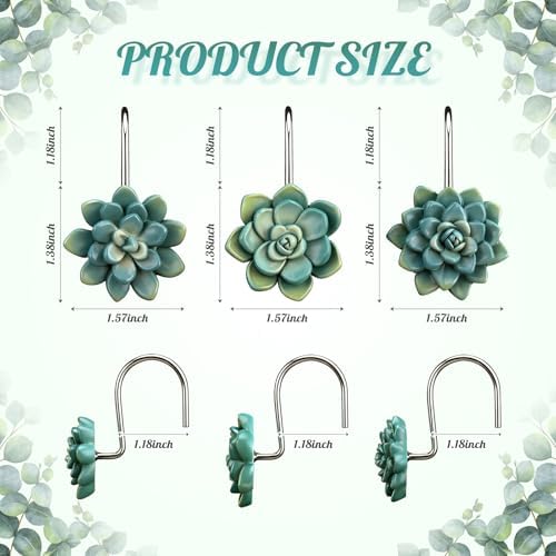 Amyhill 12 Pcs Succulents Plants Decorative Cute Shower Curtain Hooks Mini Succulents Green Shower Curtain Rings Bulk Hanger Stainless Steel Resin Plant Theme Hooks for Bathroom Bedroom Home Decor