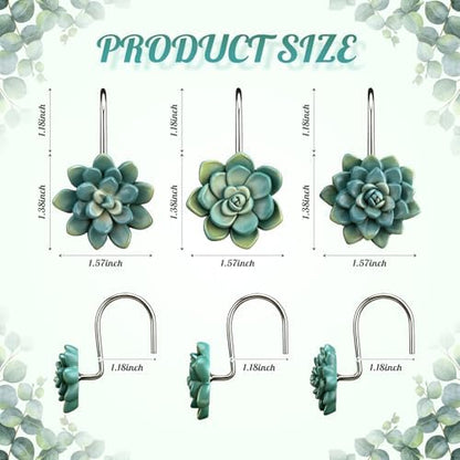 Amyhill 12 Pcs Succulents Plants Decorative Cute Shower Curtain Hooks Mini Succulents Green Shower Curtain Rings Bulk Hanger Stainless Steel Resin Plant Theme Hooks for Bathroom Bedroom Home Decor