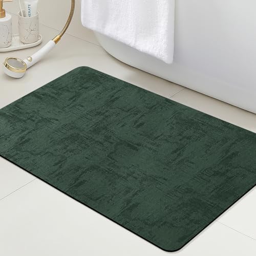 ACCUMTEK Non Slip Bath Mat, Thin Bathroom Rugs Fit Under Door, Quick Dry Bath Mats, Machine Washable Bath Rugs for Bathroom, Bathtub & Kitchen, Bathtub, Deep Green/Marble/24 x17
