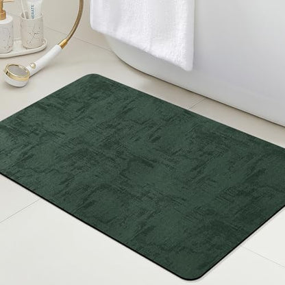 ACCUMTEK Non Slip Bath Mat, Thin Bathroom Rugs Fit Under Door, Quick Dry Bath Mats, Machine Washable Bath Rugs for Bathroom, Bathtub & Kitchen, Bathtub, Deep Green/Marble/24 x17