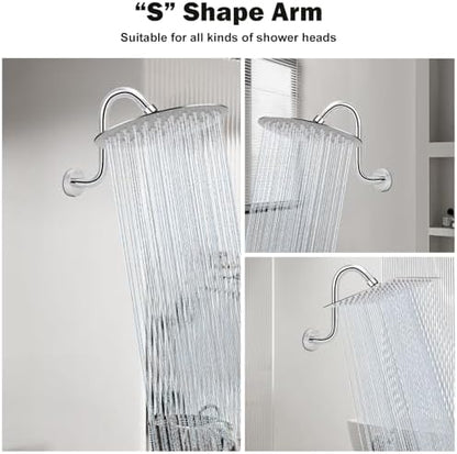 NearMoon S Shaped Shower Head Riser Arm, Shower Extender Arm with Flange, Standard 1/2" Connection- Bathroom Accessory (8 Inch, Chrome)