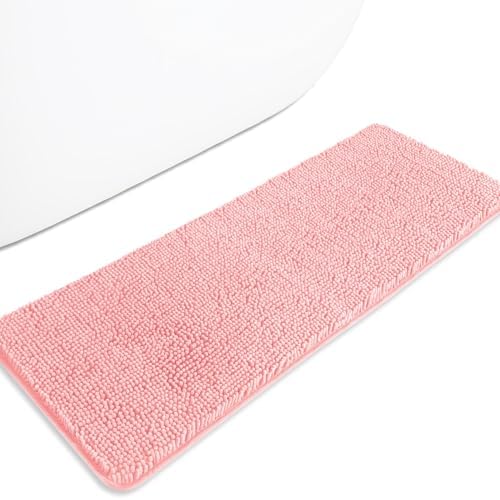 Bathroom Runner Rug 47 x 17 Inch – Long Bath Mat | Absorbent and Washable Thick Chenille Bath Rug Non-Slip Runner Rug for Bathroom, Shower, Sink(Pink)