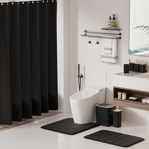 XLHOMO Bathroom Set - 25PC Black Bathroom Set with Shower Curtain and Rugs, Bathroom Accessories Set, Black Shower Curtain Set with Bathroom Trash Can