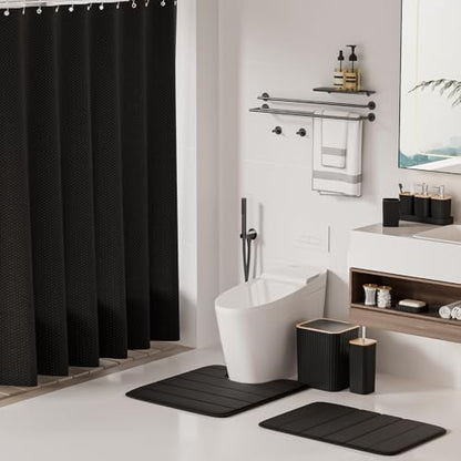 XLHOMO Bathroom Set - 25PC Black Bathroom Set with Shower Curtain and Rugs, Bathroom Accessories Set, Black Shower Curtain Set with Bathroom Trash Can