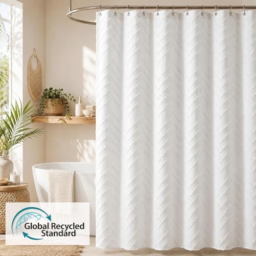 White Boho Fabric Shower Curtain 48 x 72 Inches