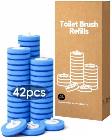Toilet Bowl Cleaning Wand, Disposable Toilet Brush Kit with Replacement Heads and Press Button Handle 42 Refills