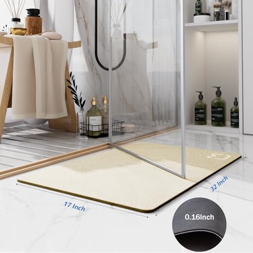Diatomaceous Earth Bath Mat Stone Bath Mats for Bathroom,17"x32",Beige