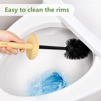 Black Toilet Bowl Brush and Holder Set,Cute Rv Bamboo Cleaner Scrubber