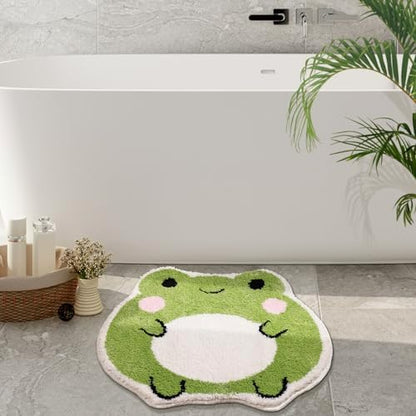 Panstar Cute Non Slip Frog Bath Rug, Luxury Absorbent Shaggy Shower Rug, Fun Animal Shaped Washable Bathroom Decor