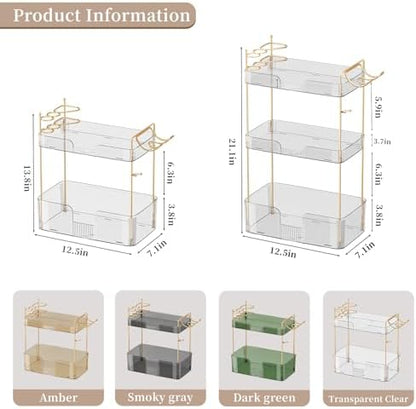 Akinbas 3 Tier Bathroom Organizer Countertop Makeup Perfume Tray Skincare Organizer Comes with Hair Dryer Rack and Toothbrush Holder for Bathroom Dresser Vanity (White)