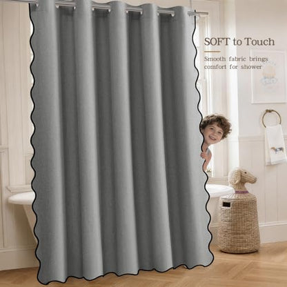 Furlinic Grey No Hook Scalloped Shower Curtain Waterproof Farmhouse 55x78