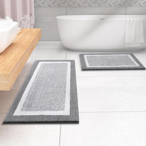 OLANLY Large Bathroom Rugs 44x32, Soft Absorbent Microfiber Bath Rugs, Grey